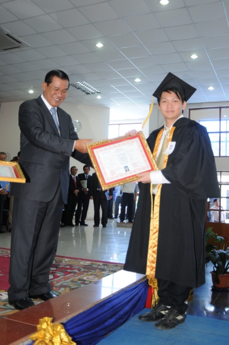 With My Cambodia Prime Minister H.E. Samdech Hun Sen. Graduated with honors